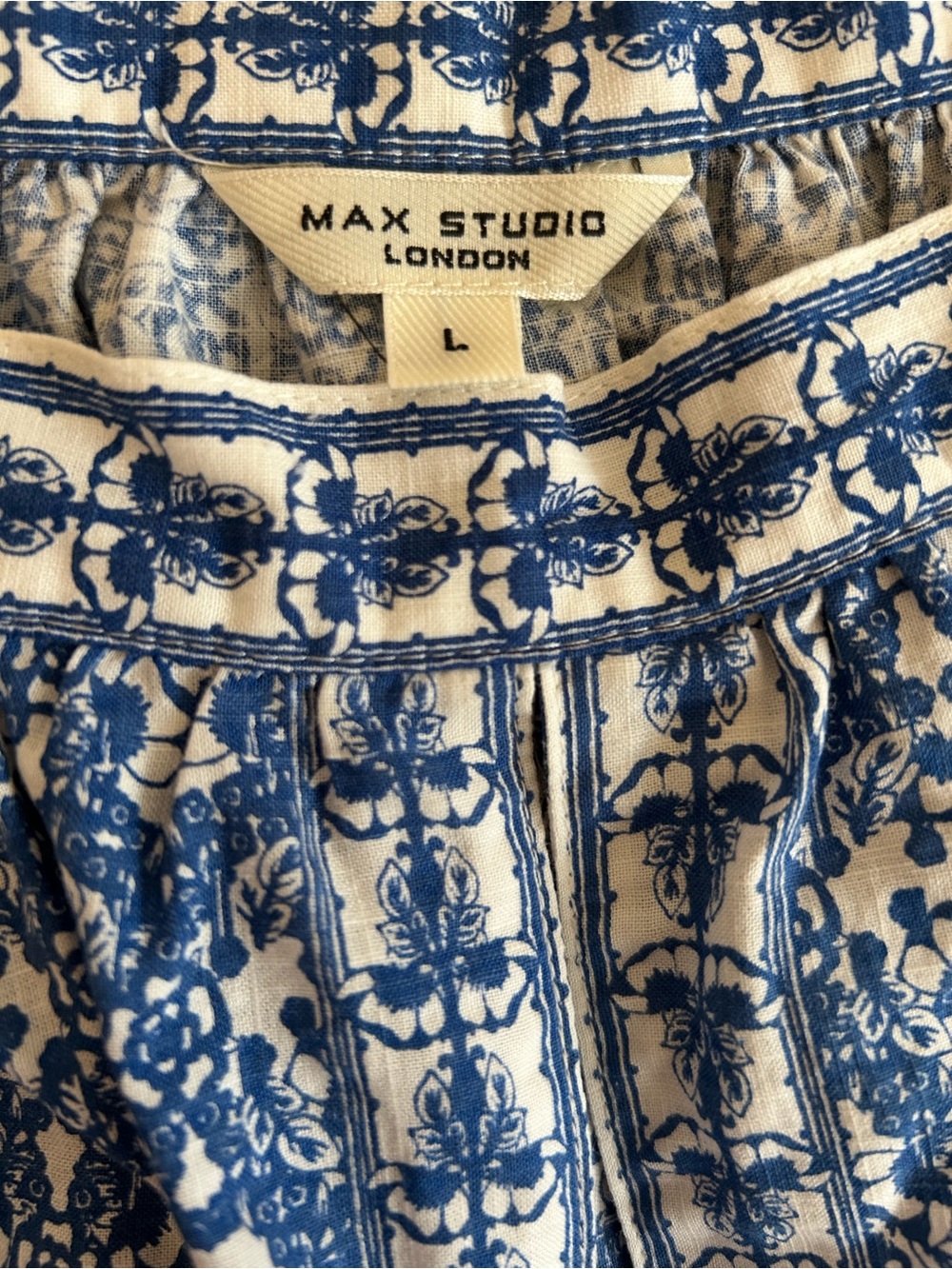 Max Studio Blue Floral Print Peasant Top - Picture 3 of 9